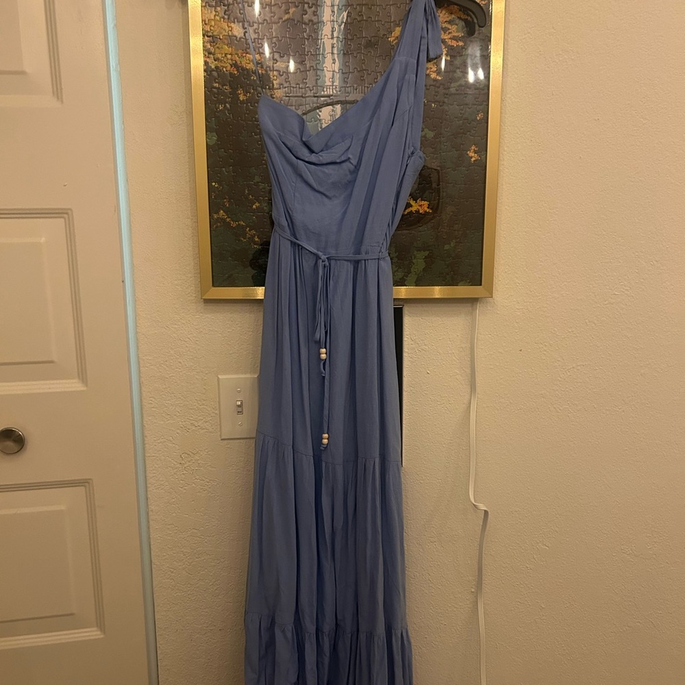 Gentle Fawn One-Shoulder Dress in Soft Blue